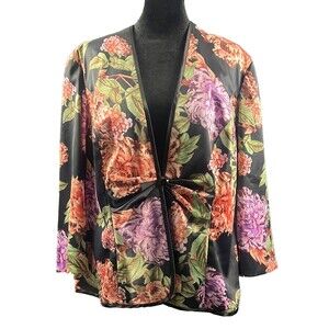 Alex Evenings Floral Jacket 1X Satin Trim Evening